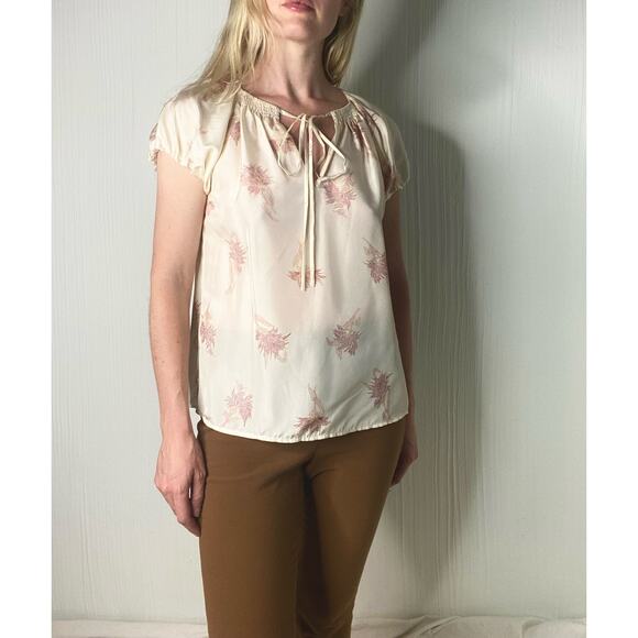 REBECCA TAYLOR Nora Silk Cap Sleeve Cream and Pink Floral Top US XSMALL - Picture 7 of 13